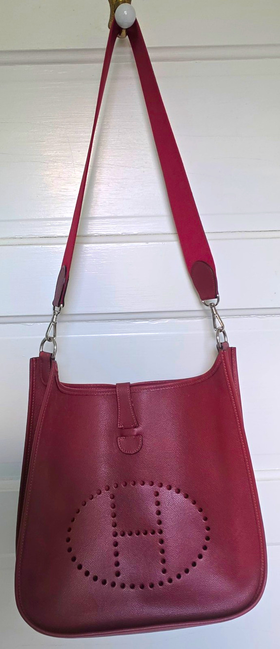 Hermès Evelyne Clemence Rouge H Shoulder Bag w/ Detachable Strap Palladium COA